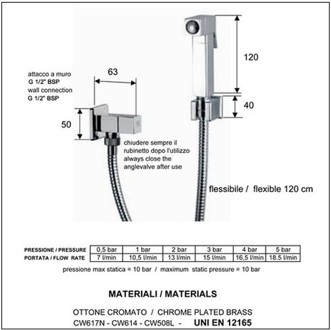 BRA5500 Italian crafted square bidet shower and valve in mirror chrome
