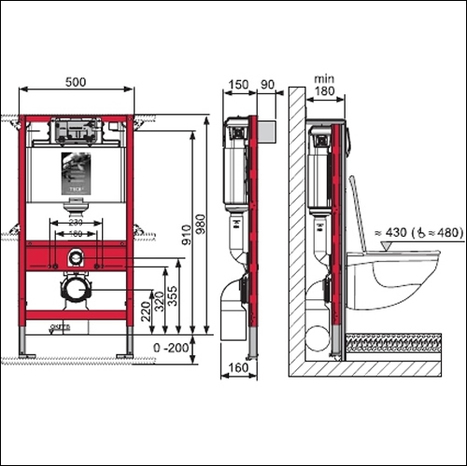 TECE In wall cistern / frame 980mm