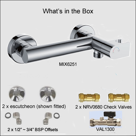 MIX6251: Single lever shower mixer with combined auto prompt safety water shut off valve