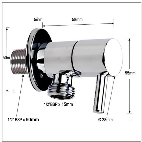 1/4 Turn Ceramic angle valve / Water Isolating Valve EXTRA LONG Inlet Thread