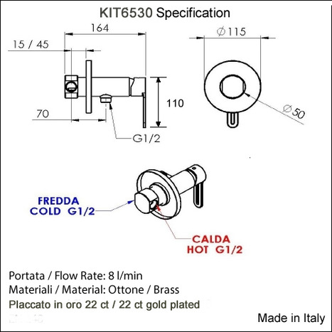 KIT6530: Italian Warm Water Eco Bidet Shower Kit in 22ct Gold Plated Finish