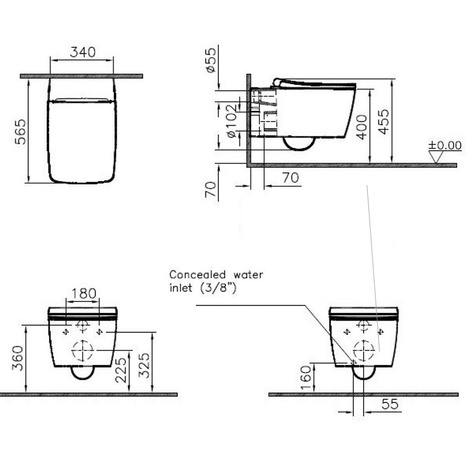 VitrA AquaCare Non Electric Wall Hung Turkish style Bidet Toilet
